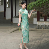 Modern Chinese Qipao, Chinese Cheongsam Dress, Ball Gowns, short sleeve, green floral