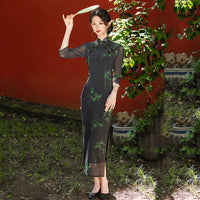 Modern Chinese qipao, Chinese Cheongsam Dress, black floral qipao