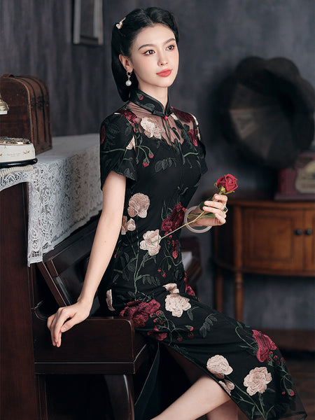 Mandarin Collar Lace Chinese Dress Modern Chinese Qipao, Chinese Cheongsam Dress, Evening Dresses, Lace Dress, Mandarin Mandarin Collar Lace Chinese Dress Modern Chinese Qipao, Chinese Cheongsam Dress, Evening Dresses, Lace Dress, Mandarin