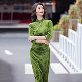 Modern Chinese qipao, Chinese Cheongsam, green floral qipao, Ball Gowns