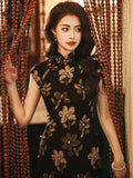 Chinese Cheongsam, black qipao, Evening Dress, Ball Gown, Sleeveless summer qipao