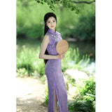 Modern Chinese Qipao dress,  sleeveless qipao, Evening Dress, lavender jacquard qipao