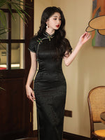 Modern Chinese Qipao, Chinese Cheongsam Dress, Evening Dresses, Ball Gowns, black jacquard qipao, mandarin collar