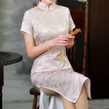 mulberry silk Cheongsam, off white jacquard Silk qipao