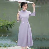 Modern Aodai, Knee length Cheongsam, aodai qipao, flower pattern