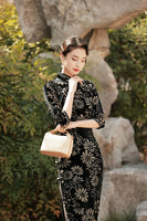 Qipao chinois moderne, robe Cheongsam chinoise, robes de bal, manches 3/4, col mandarin