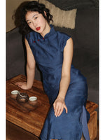 Modern Chinese Qipao dress,  sleeveless qipao, blue color qipao