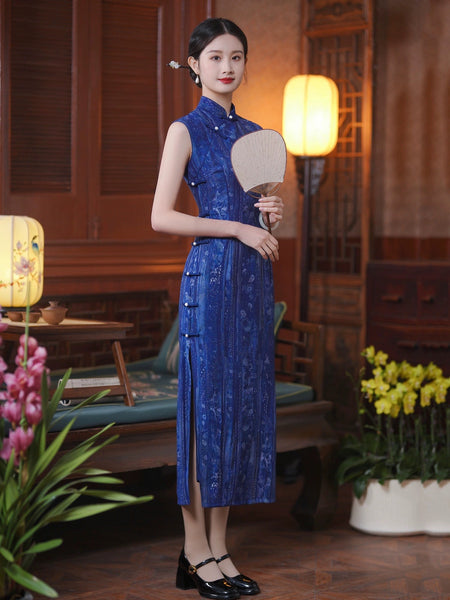 Modern Chinese qipao, blue color, Chinese Cheongsam, Evening Dress, Ball Gowns, mandarin collar