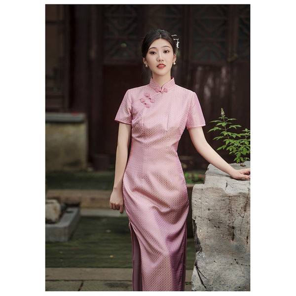 Modern Chinese qipao, mulberry silk Cheongsam, pink Silk qipao, spring dress