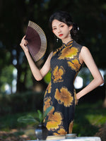 Modern Chinese Qipao, Cheongsam Dress, black floral prints