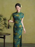 Traditional Chinese dress, Chinese Cheongsam, green floral qipao, Ball Gowns