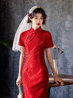 Modern Chinese qipao, Chinese Cheongsam,  Red lace qipao,  wedding qipao