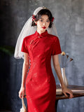 Modern Chinese qipao, Chinese Cheongsam,  Red lace qipao,  wedding qipao