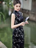 Modern Chinese qipao，Chinese Cheongsam Dress, Evening Dress, sleeveless velvet qipao