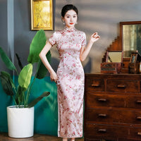 Qipao moderne, robe chinoise Qipao, cheongsam en soie de mûrier, robe de soirée, clolor rose clair