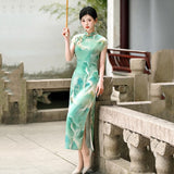Modern Chinese Qipao, Chinese Cheongsam Dress, Ball Gowns, short sleeve, green floral