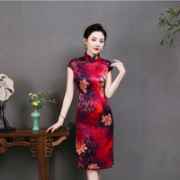 Modern Chinese Qipao, Mulberry Silk cheongsam,  Evening Dress, rose prints