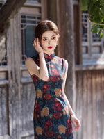 Modern Chinese Qipao dress,  sleeveless qipao, Evening Dress, floral pattern