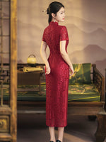 Modern Chinese Qipao, Chinese Cheongsam, tea ceremony lace qipao, Red qipao, wedding qipao