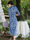 Chinese Cheongsam, blue floral modern qipao, Ball Gowns