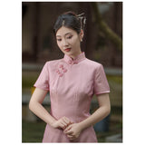 Modern Chinese qipao, mulberry silk Cheongsam, pink Silk qipao, spring dress
