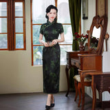 Kostenlose Änderung, traditionelles chinesisches Qipao-Kleid, Cheongsam aus Maulbeerseide, Abendkleid, grüne Farbe, Blumendrucke