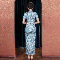 Modern Chinese Qipao dress, Mulberry Silk cheongsam, light blue color, evening qipao