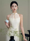 Traditional Chinese dress, Long Qipao, summer halterneck qipao, 3 color options