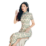 Modern Chinese Qipao dress, Evening Dress, ball gown, light green plaid qipao
