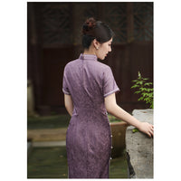 Qipao chinois moderne, Cheongsam en soie de mûrier, qipao violet, qipao en soie, robe de printemps