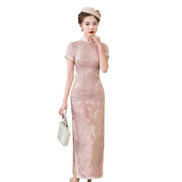 Robe Qipao moderne, cheongsam en soie de mûrier, robe de soirée, couleur rose, col mandarin