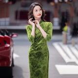 Modern Chinese qipao, Chinese Cheongsam, green floral qipao, Ball Gowns