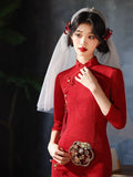 Modern Chinese Qipao, Chinese Cheongsam, tea ceremony lace qipao, Red qipao, wedding qipao