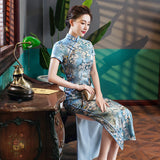 Robe Qipao chinoise moderne, cheongsam en soie de mûrier, couleur bleu clair, qipao du soir