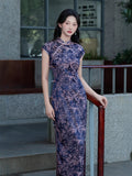 Robe Qipao moderne, Robe de soirée, Pleine longueur, col mandarin
