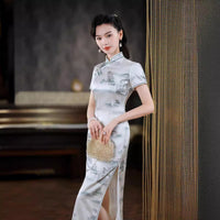 Qipao chinois moderne, cheongsam en soie de mûrier, robe de soirée, col mandarin