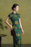 Traditional Chinese dress, Chinese Cheongsam, green floral qipao, Ball Gowns