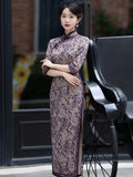 Modern Chinese qipao, Chinese Cheongsam, purple floral qipao, Ball Gowns