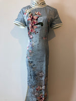 Qipao chinois moderne, robe Cheongsam chinoise, qipao jacquard bleu clair, robes de bal, col mandarin