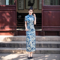 Modern Chinese qipao, Chinese Cheongsam Dress, Evening Dresses, blue floral dress