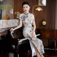 Modern Chinese Qipao, mulberry silk Cheongsam, Silk qipao, orchid pattern, mandarin collar