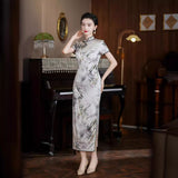 Modern Chinese Qipao, mulberry silk Cheongsam, Silk qipao, orchid pattern, mandarin collar