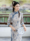 Modern Chinese Qipao, Evening Dresses, autumn qipao, floral qipao, 3/4 sleeve