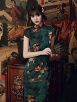 Modern Chinese Qipao dress,  dark green qipao, mandarin collar