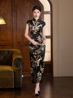 Modern Chinese qipao, Chinese Cheongsam, Ball Gowns, Long Evening Dress, black floral qipao