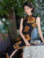 Modern Chinese Qipao, Cheongsam Dress, black floral prints