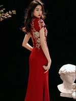 Custom make available, Chinese qipao, Red Cheongsam, Bridal dress, tea ceremony, mandarin collar