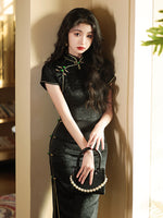 Modern Chinese Qipao, Chinese Cheongsam Dress, Evening Dresses, Ball Gowns, black jacquard qipao, mandarin collar