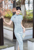 Traditionelles chinesisches Kleid, Cheongsam-Kleid, knielanges Qipao, atmungsaktives Sommer-Ramie-Qipao, Mandarinkragen