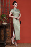 Modern Chinese Qipao, Mulberry Silk cheongsam,  Evening Dress, light green jacquard qipao